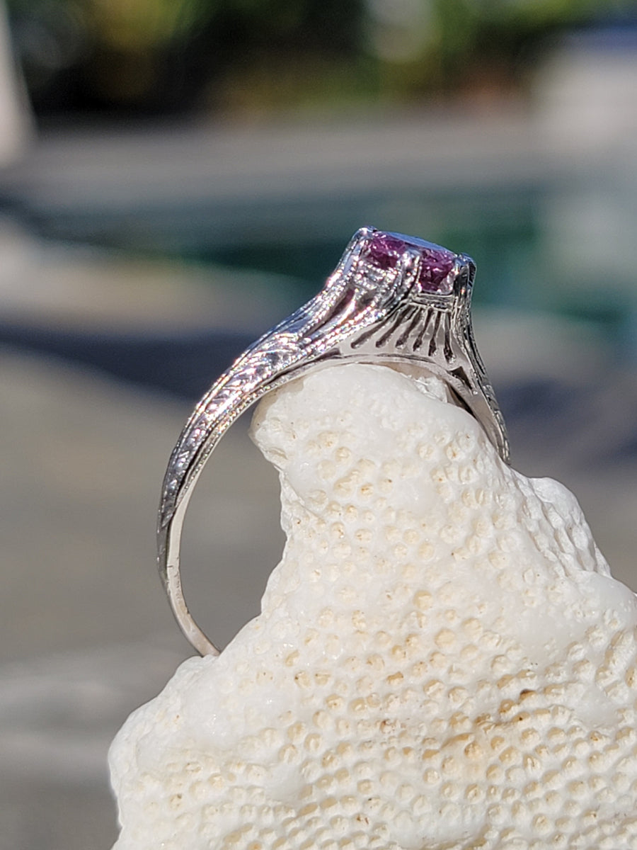 Platinum pink sapphire filigree Edwardian ring HOLD – Rambling Rose