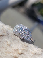 Platinum Art Deco diamond engagement wedding ring -