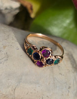 10k gold sapphire, emerald & ruby antique Georgian ring