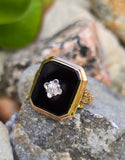 10k gold two tone vintage Deco black onyx & diamond ring