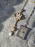 10k gold mine cut diamond & pearl antique flower necklace pendant