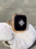 10k gold two tone vintage Deco black onyx & diamond ring