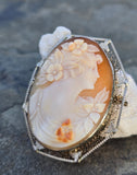 14k gold c.1920's filigree carved shell cameo brooch pin pendant