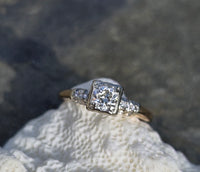 14k gold two tone diamond Deco estate engagement ring