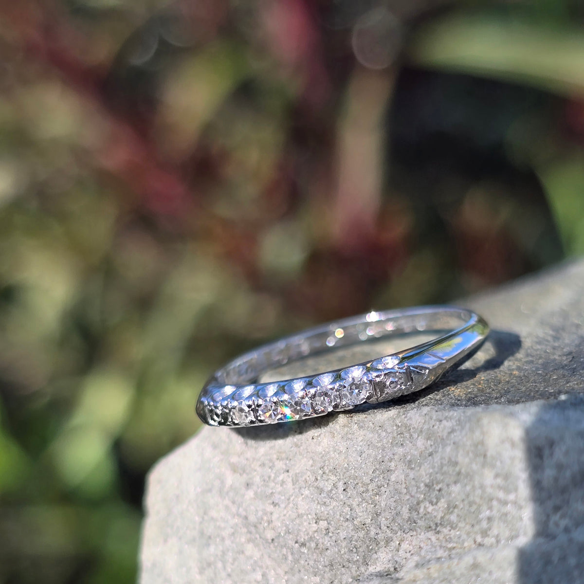 platinum 5 diamond vintage wedding band – Rambling Rose