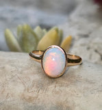 14k gold Victorian opal cabochon bezel solitaire ring