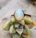 14k gold Victorian opal cabochon bezel solitaire ring