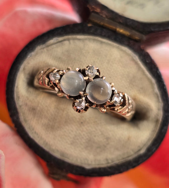 10k gold Victorian moonstone & diamond antique ring
