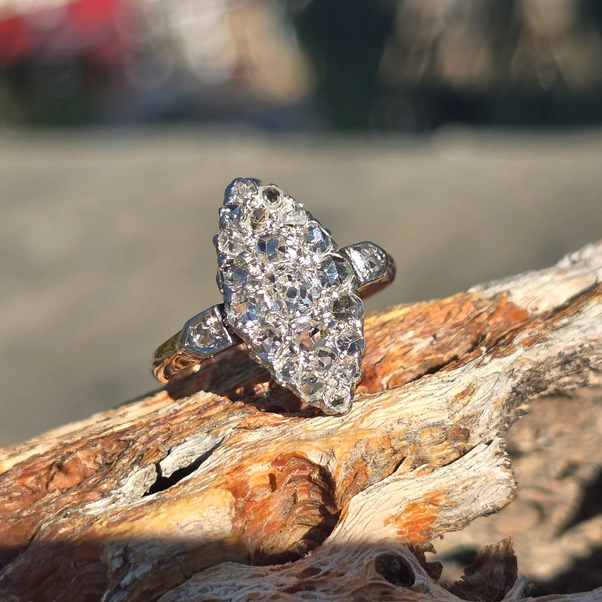 platinum and 18ct gold rose cut diamond Victorian navette glove