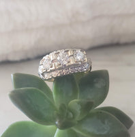 14k gold two tone diamond three stone vintage estate ring