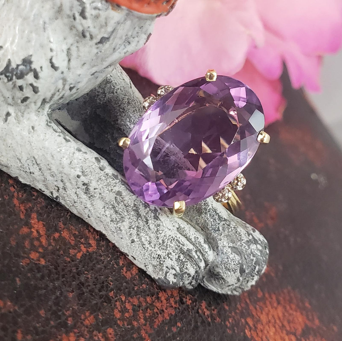 18k Yellow Gold oval AMETHYST estate Cocktail Ring – Rambling Rose