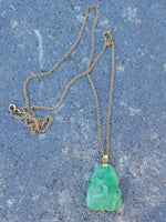 14k gold carved floral jade necklace pendant