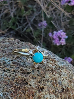 14k yellow gold Victorian turquoise & rose cut diamond ring