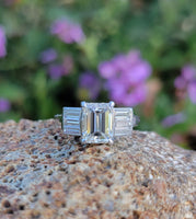 Platinum 2.26ct emerald cut diamond estate engagement ring