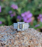 Platinum 2.26ct emerald cut diamond estate engagement ring
