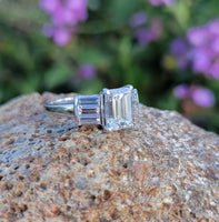 Platinum 2.26ct emerald cut diamond estate engagement ring