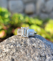 Platinum 2.26ct emerald cut diamond estate engagement ring
