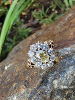 14k Victorian - Edwardian fancy yellow diamond mine cut halo ring - GIA