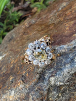 14k Victorian - Edwardian fancy yellow diamond mine cut halo ring - GIA