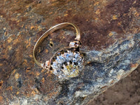 14k Victorian - Edwardian fancy yellow diamond mine cut halo ring - GIA
