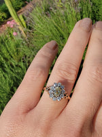 14k Victorian - Edwardian fancy yellow diamond mine cut halo ring - GIA
