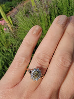 14k Victorian - Edwardian fancy yellow diamond mine cut halo ring - GIA