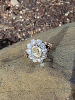 14k Victorian - Edwardian fancy yellow diamond mine cut halo ring - GIA