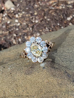 14k Victorian - Edwardian fancy yellow diamond mine cut halo ring - GIA