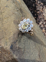 14k Victorian - Edwardian fancy yellow diamond mine cut halo ring - GIA