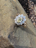 14k Victorian - Edwardian fancy yellow diamond mine cut halo ring - GIA