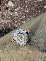 14k Victorian - Edwardian fancy yellow diamond mine cut halo ring - GIA