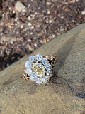 14k Victorian - Edwardian fancy yellow diamond mine cut halo ring - GIA