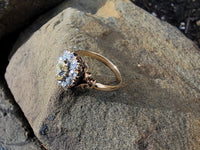 14k Victorian - Edwardian fancy yellow diamond mine cut halo ring - GIA