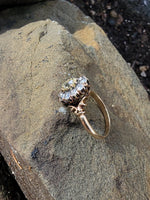 14k Victorian - Edwardian fancy yellow diamond mine cut halo ring - GIA