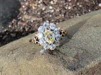 14k Victorian - Edwardian fancy yellow diamond mine cut halo ring - GIA