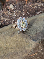 14k Victorian - Edwardian fancy yellow diamond mine cut halo ring - GIA