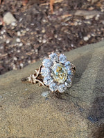 14k Victorian - Edwardian fancy yellow diamond mine cut halo ring - GIA