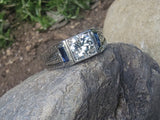 18k white gold c.1920's Art Deco Men's sapphire & diamond ring