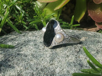 Platinum sard, diamond & pearl estate Art Deco c.1920's filigree ring
