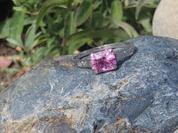 platinum pink sapphire estate engraved solitaire ring