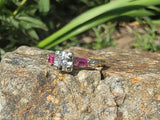 14k gold two tone vintage diamond & ruby engagement wedding ring