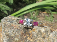 14k gold two tone vintage diamond & ruby engagement wedding ring