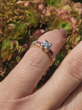 14k gold two tone vintage diamond & ruby engagement wedding ring