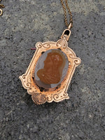 10k gold Victorian estate cameo & onyx reversible locket pendant necklace