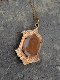 10k gold Victorian estate cameo & onyx reversible locket pendant necklace