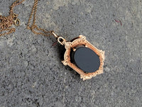 10k gold Victorian estate cameo & onyx reversible locket pendant necklace