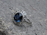 platinum oval blue sapphire & diamond Deco estate ring