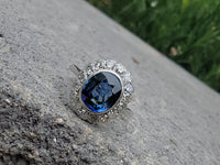 platinum oval blue sapphire & diamond Deco estate ring