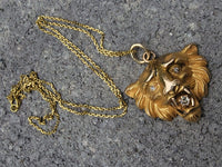 10k gold antique diamond LION necklace pendant
