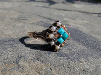 12k gold Victorian turquoise and pearl estate ring